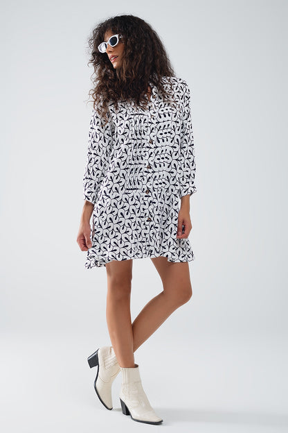 Vestido de manga larga con cuello de polo y estampado abstracto