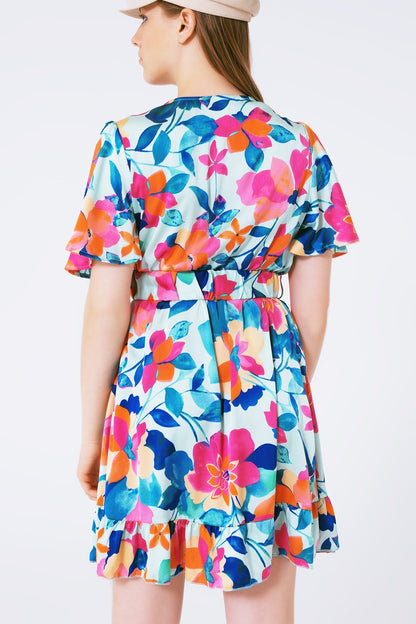 Vestido de raso suave estampado flores con cinturon
