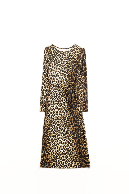Vestido de Spandex con estampado de leopardo y detalle de lazo