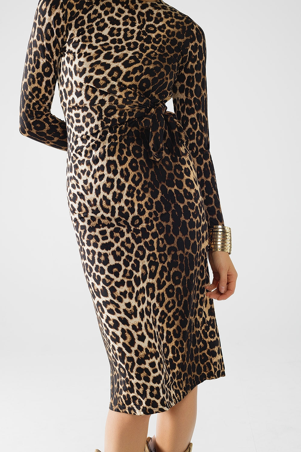 Vestido de Spandex con estampado de leopardo y detalle de lazo