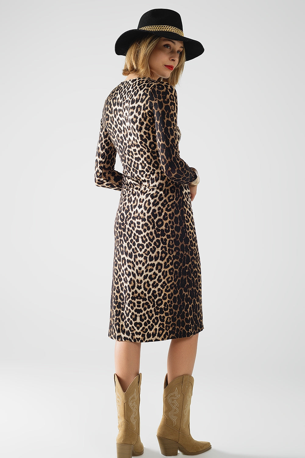 Vestido de Spandex con estampado de leopardo y detalle de lazo