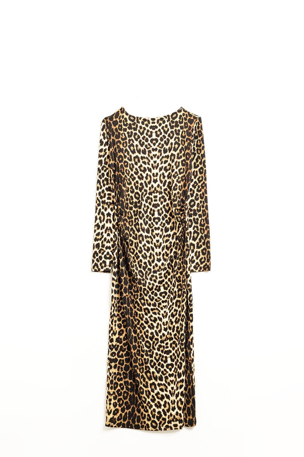 Vestido de Spandex con estampado de leopardo y detalle de pliegues en la cintura