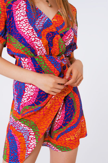 Vestido estampado multi color cruzad tonos rosas