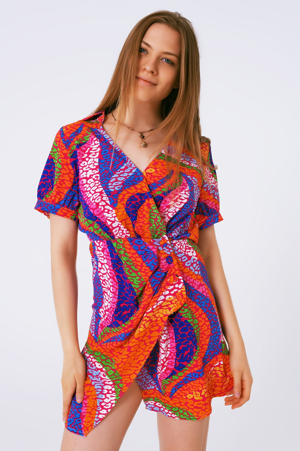 Vestido estampado multi color cruzad tonos rosas