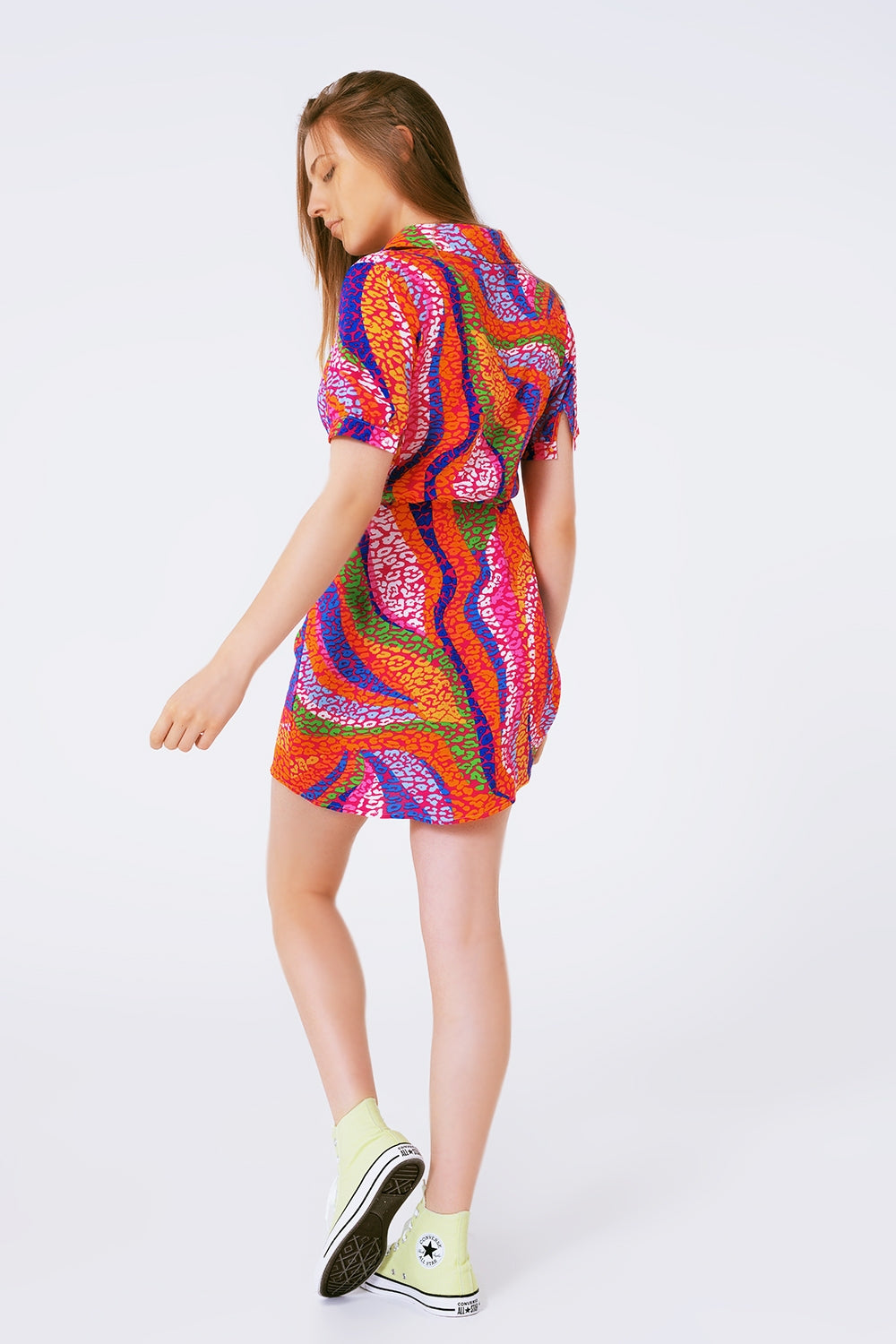 Vestido estampado multi color cruzad tonos rosas