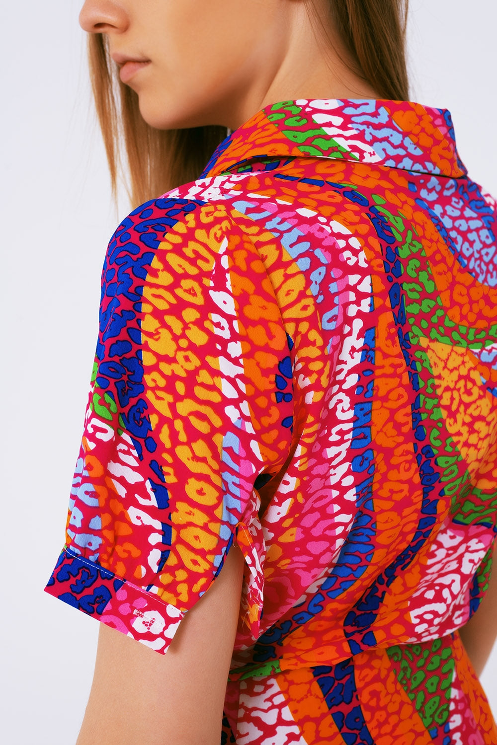 Vestido estampado multi color cruzad tonos rosas