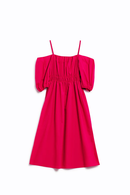 Vestido fuchsia midi de manga corta y tirantes
