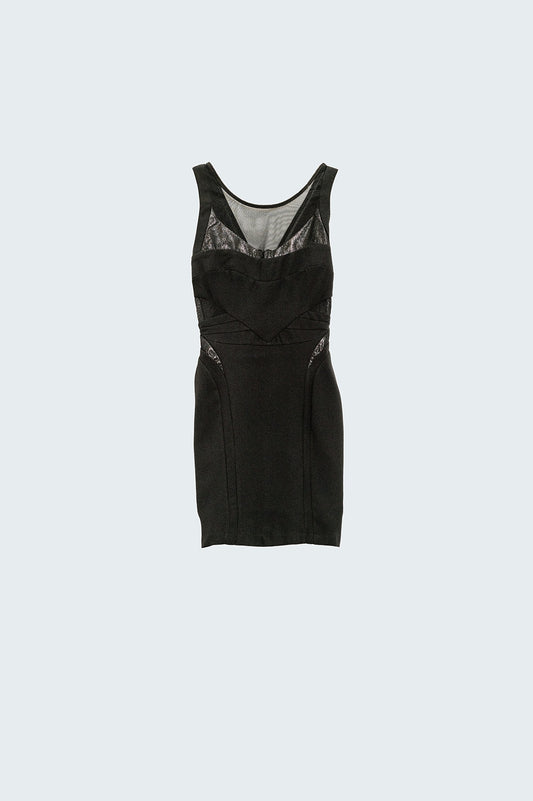 Q2 vestido lápiz negro con inserción de malla