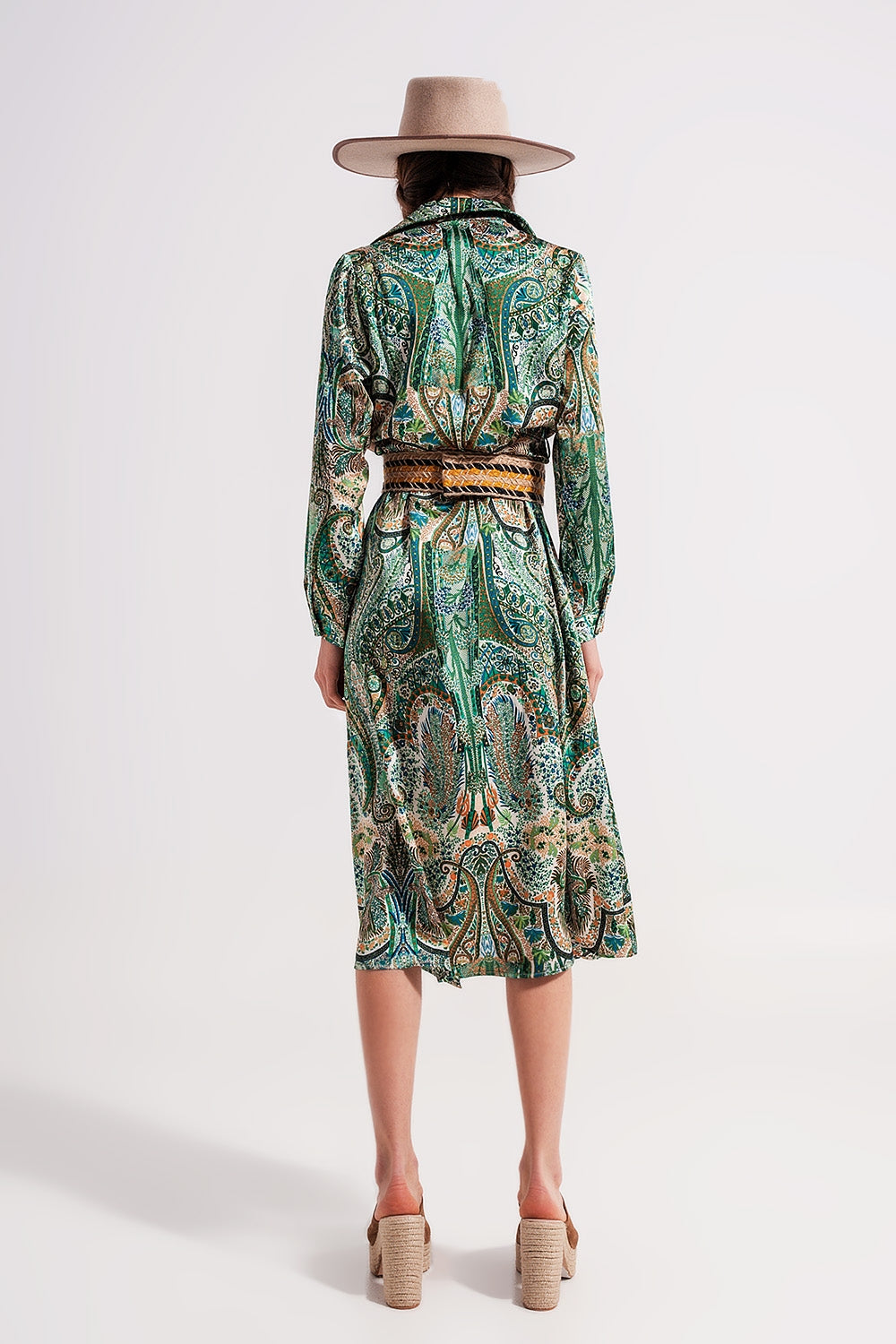 Vestido largo con estampado de cachemir verde