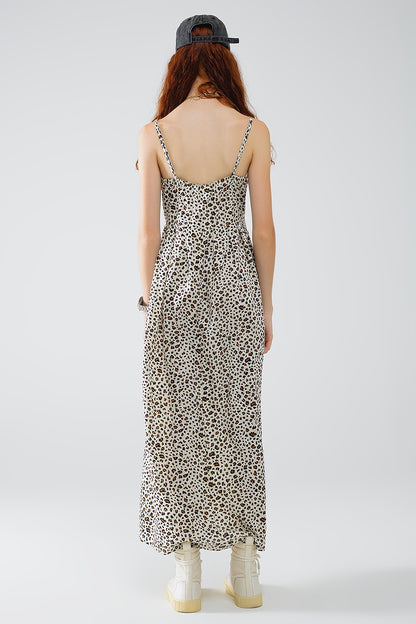 Vestido largo con estampado de leopardo y detalle de nudo