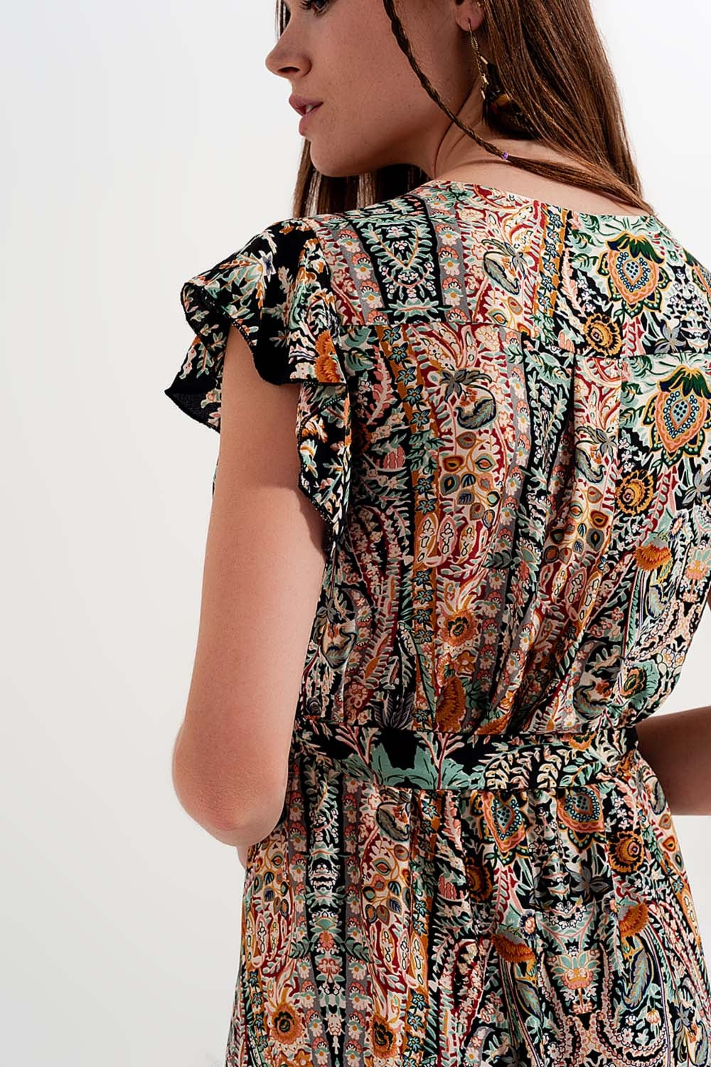 Vestido largo con falda escalonada y estampado de cachemir