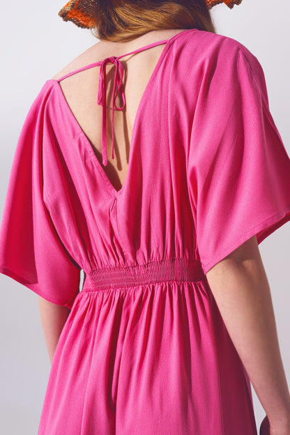 Vestido largo con manga kimono en rosa