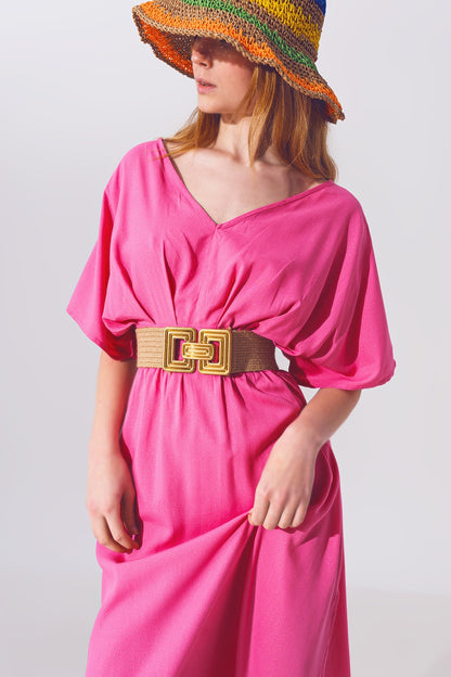 Vestido largo con manga kimono en rosa