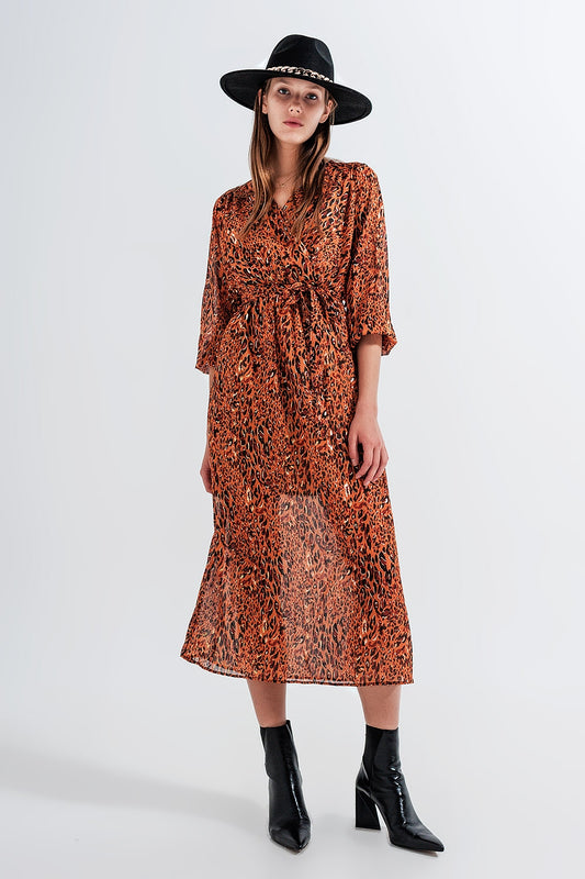 Q2 Vestido largo cruzado con estampado animal