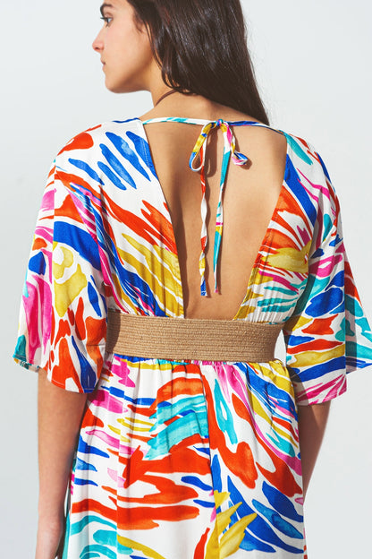 Vestido largo Cuello V Estampado Multicolor