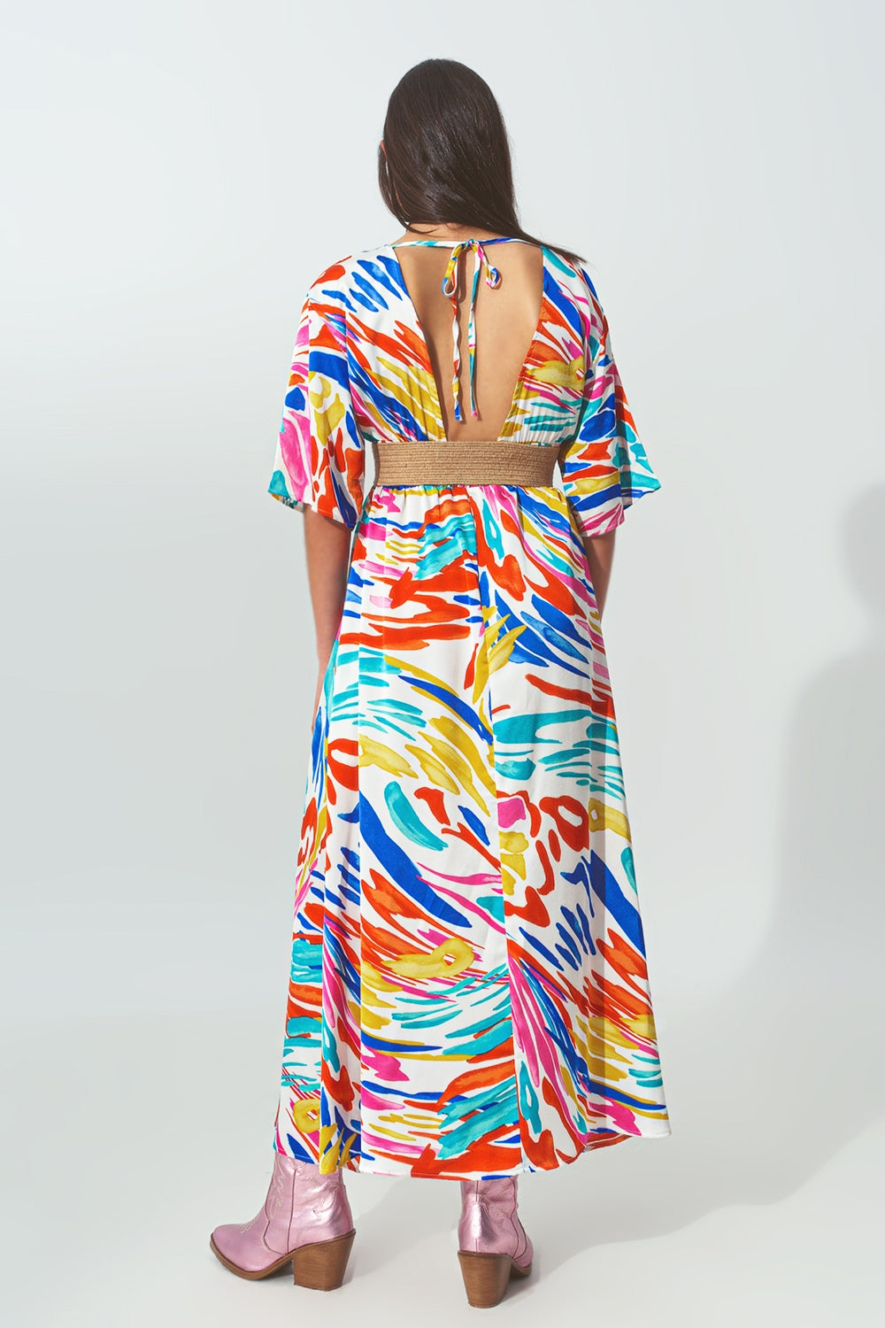 Vestido largo Cuello V Estampado Multicolor