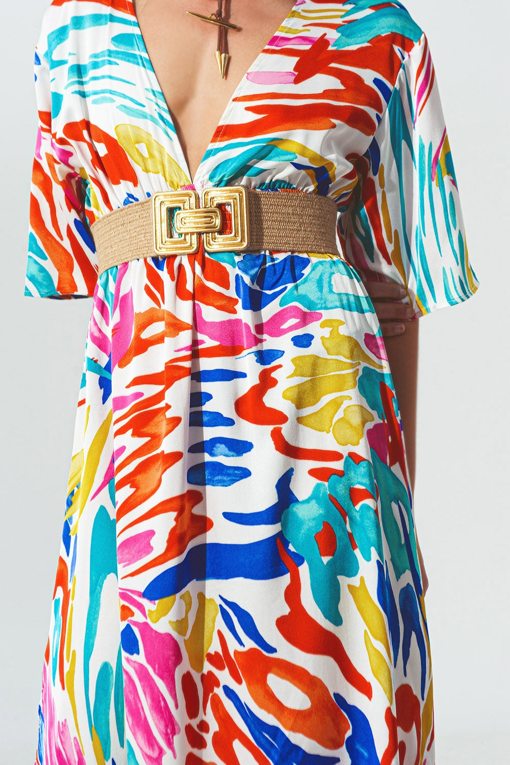Vestido largo Cuello V Estampado Multicolor