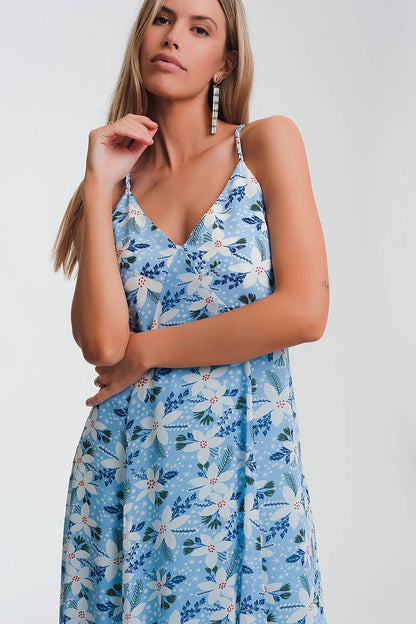 Vestido largo de tirantes con estampado de flores
