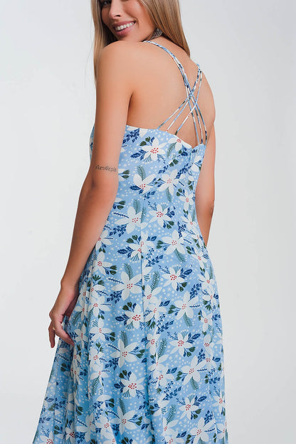 Vestido largo de tirantes con estampado de flores