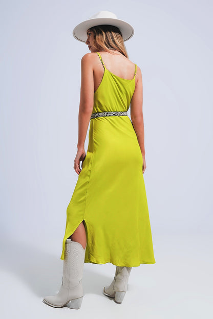 Vestido lencero midi verde de tirantes finos de satén