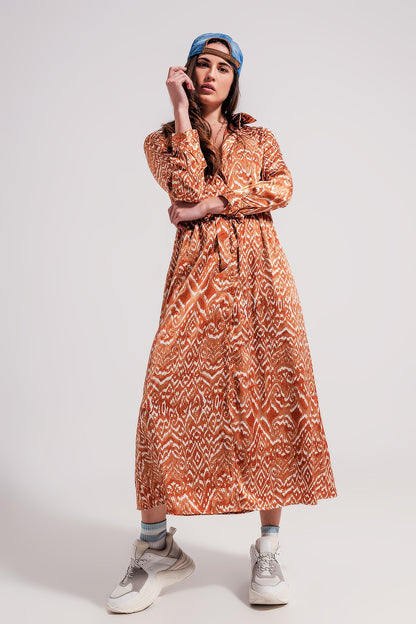 Q2 Vestido Maxi con estampado animal abstracto naranja