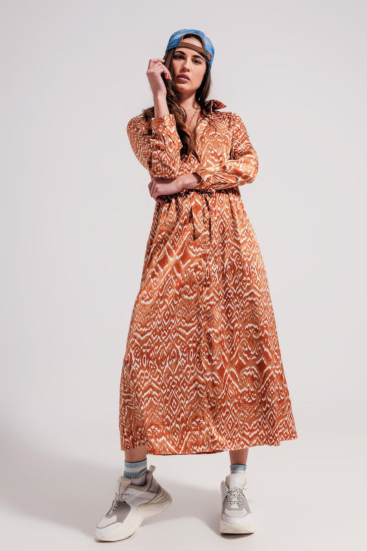 Q2 Vestido Maxi con estampado animal abstracto naranja