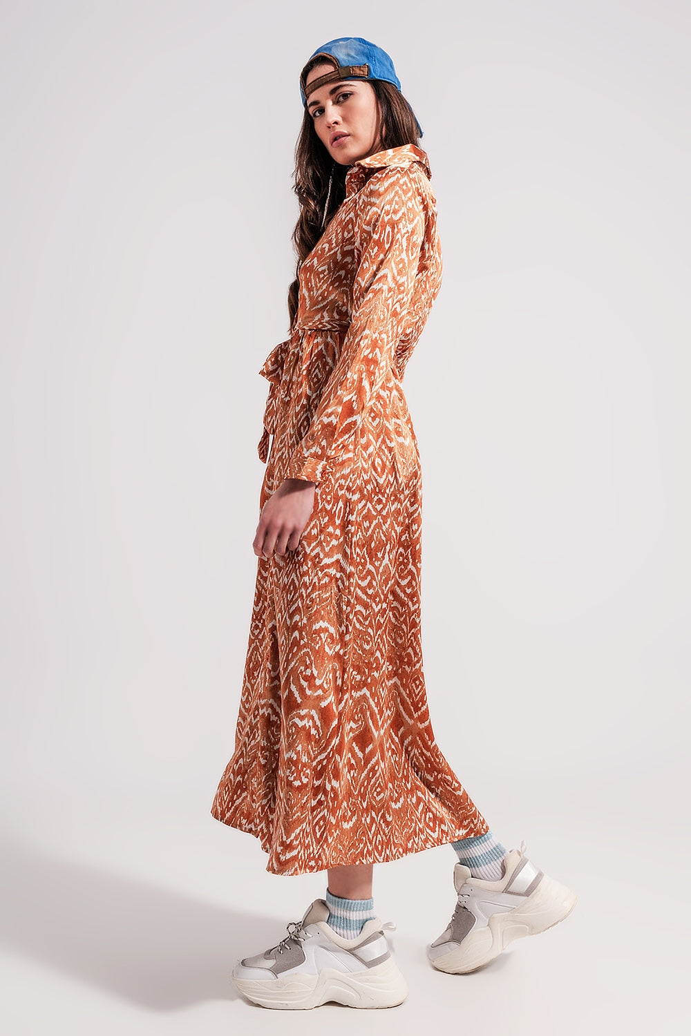 Vestido Maxi con estampado animal abstracto naranja
