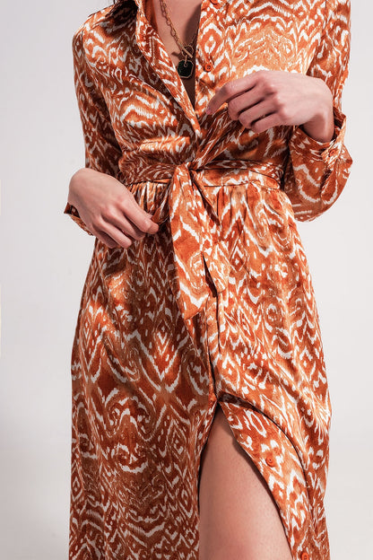 Vestido Maxi con estampado animal abstracto naranja
