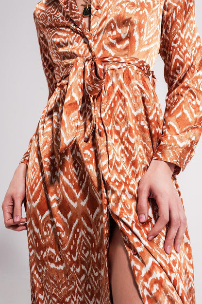 Vestido Maxi con estampado animal abstracto naranja