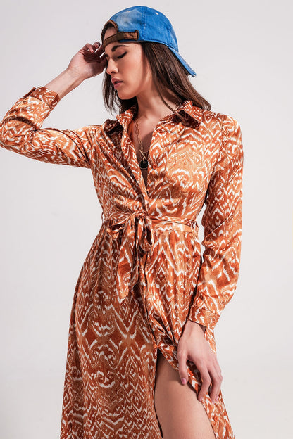 Vestido Maxi con estampado animal abstracto naranja