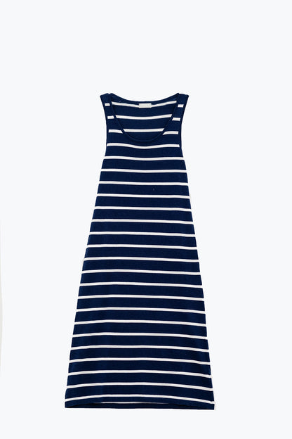 Vestido maxi De Tirantes Con Cuello Redondo En Azul Marino Con Rayas Blancas