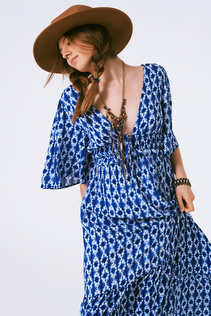 vestido maxi estampado boho cruzado en la espalda