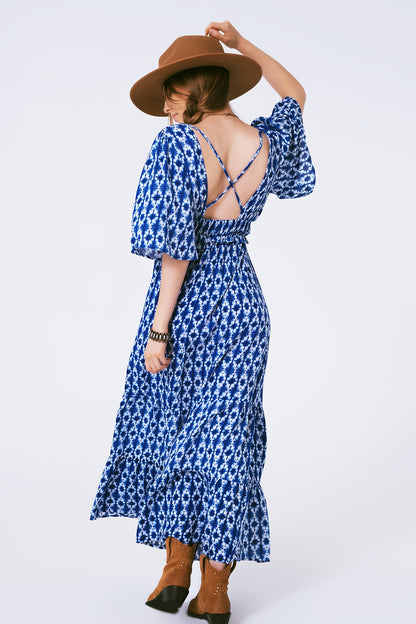 vestido maxi estampado boho cruzado en la espalda