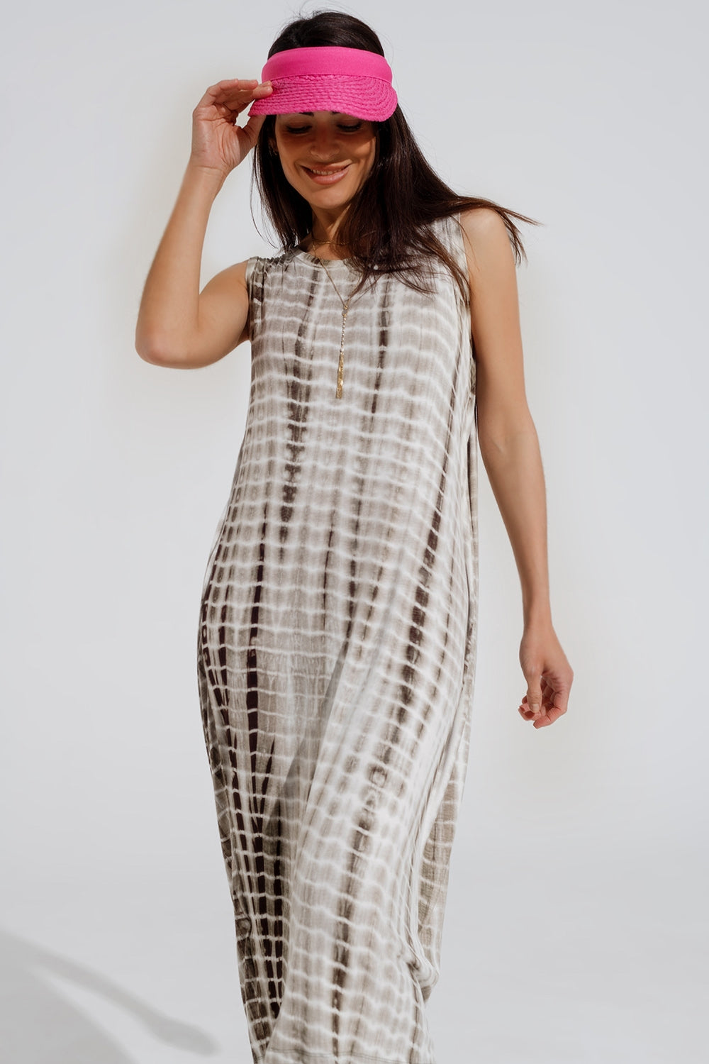 Vestido maxi Relajado Tie dye En Sombras de khaki