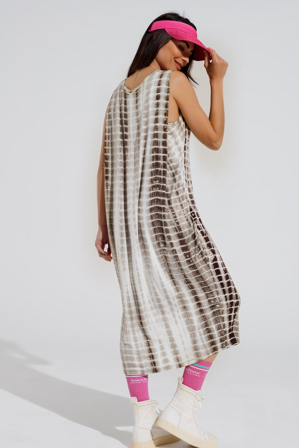 Vestido maxi Relajado Tie dye En Sombras de khaki