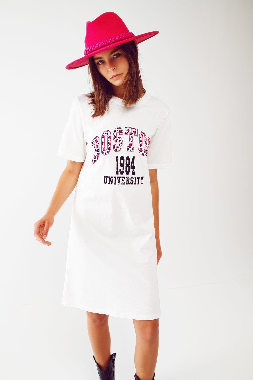 Vestido midi blanco estilo camiseta boston 1984 university