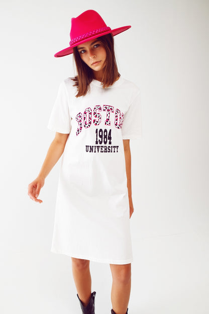 Vestido midi blanco estilo camiseta boston 1984 university