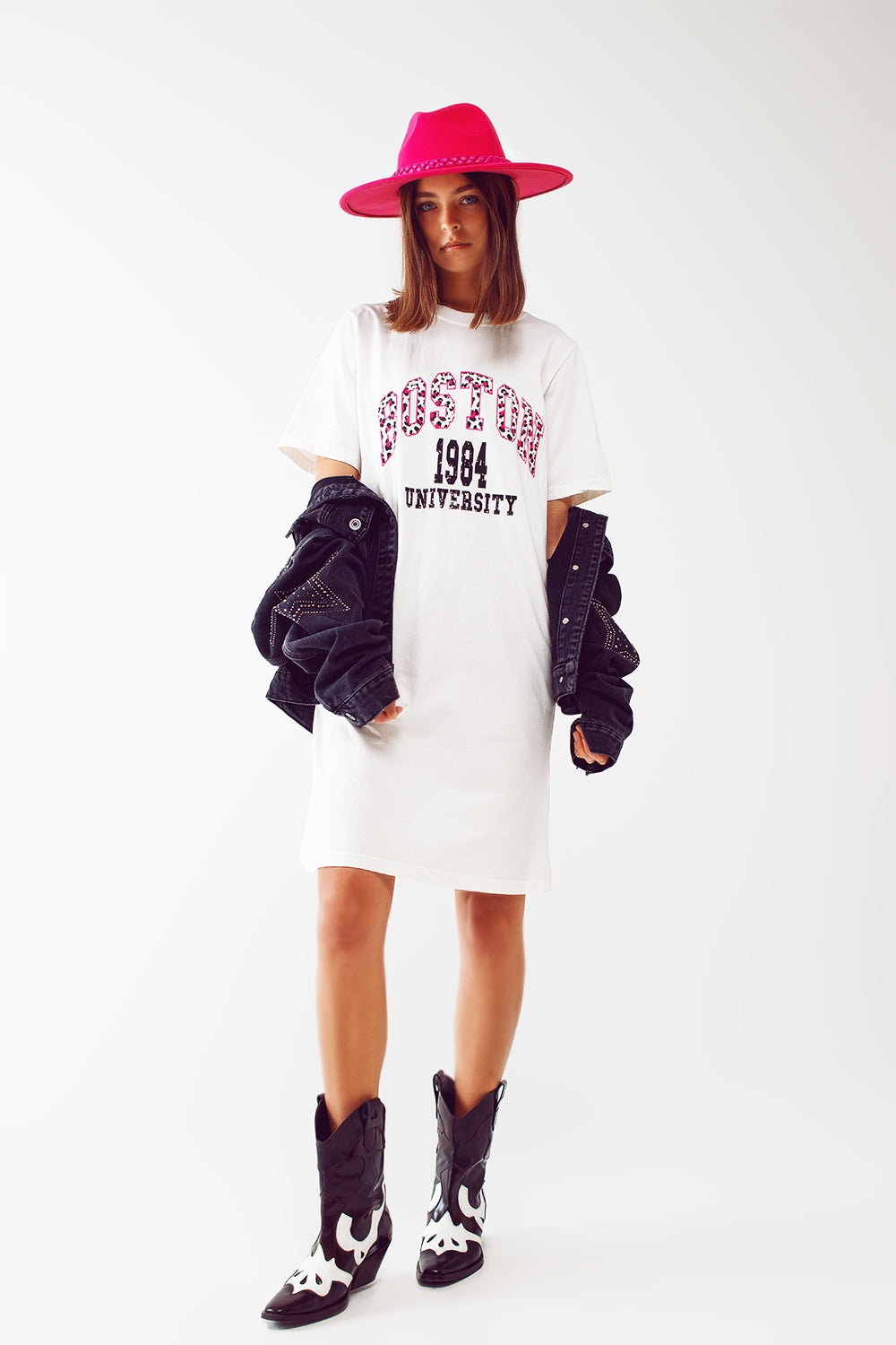 Vestido midi blanco estilo camiseta boston 1984 university