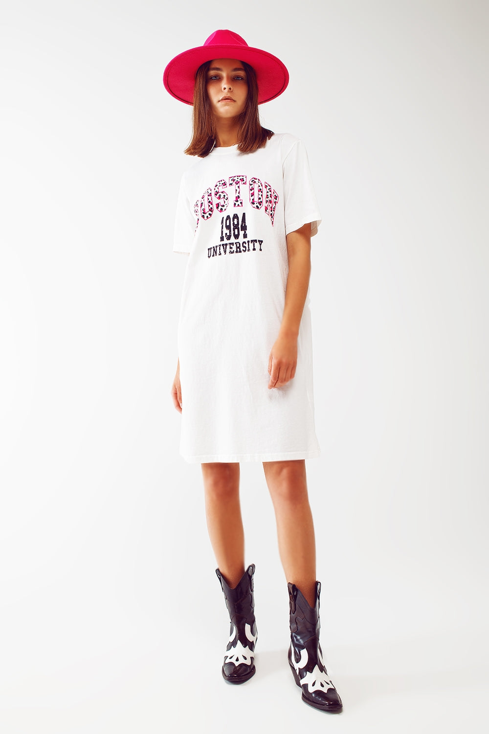 Vestido midi blanco estilo camiseta boston 1984 university