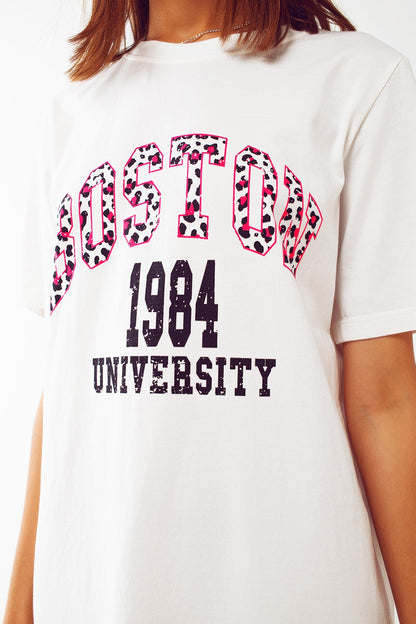 Vestido midi blanco estilo camiseta boston 1984 university