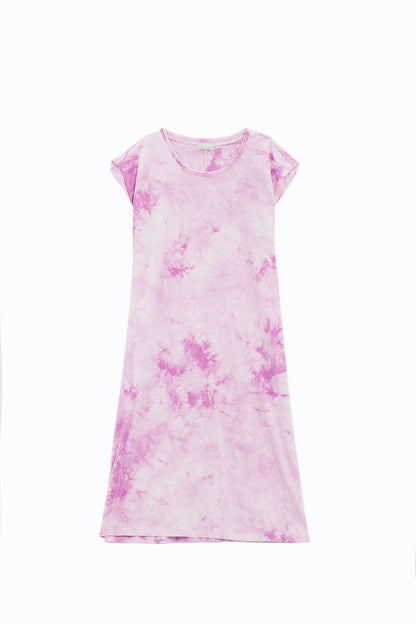 Vestido Midi Camisa Teñido Anudado en Rosa