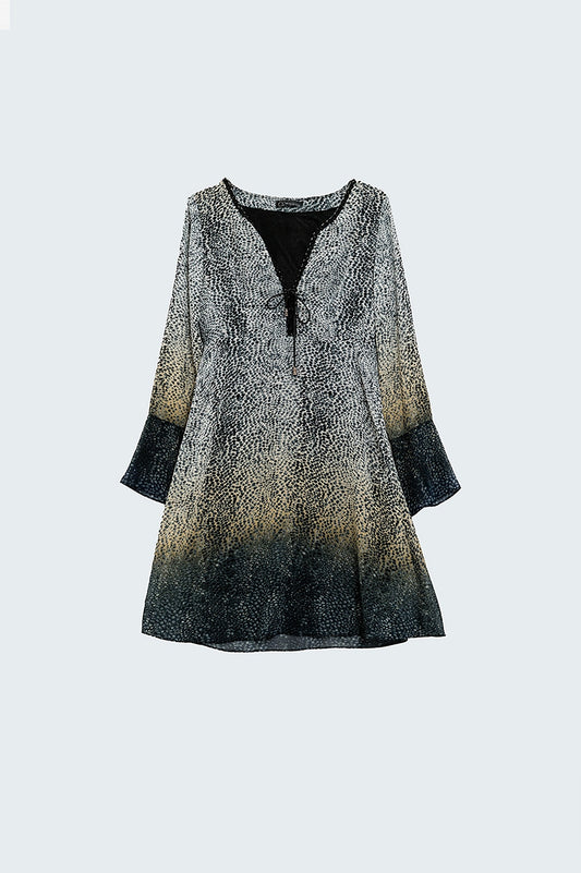 Q2 Vestido midi con paneles en contraste y encaje en gris