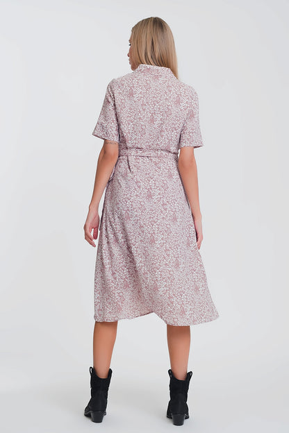 Vestido midi cruzado con estampado floral  en rosa