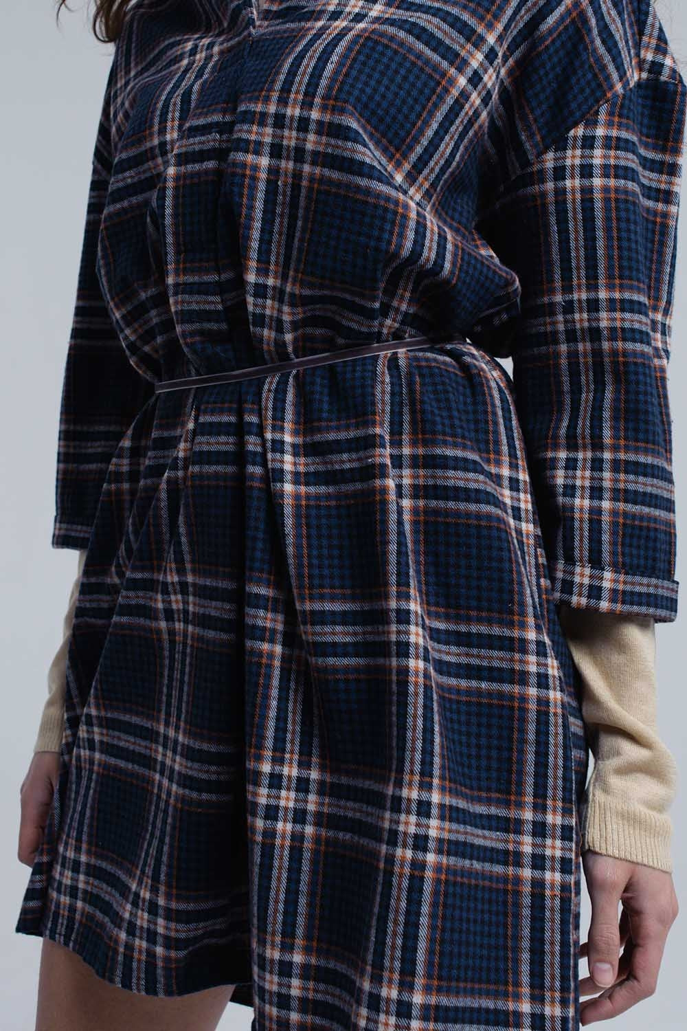 Vestido midi de cuadros azul marino