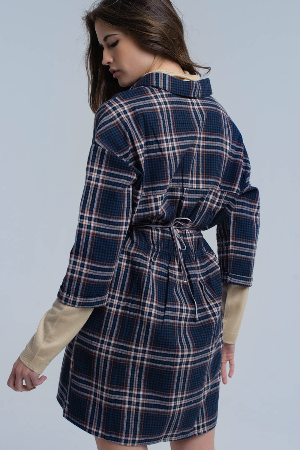 Vestido midi de cuadros azul marino