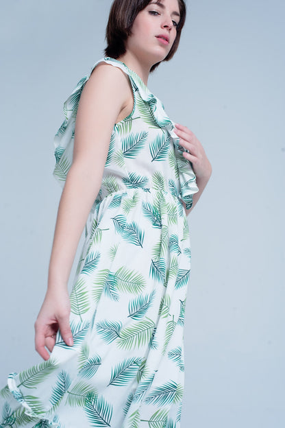 Q2 Vestido midi estampado de flores tropical