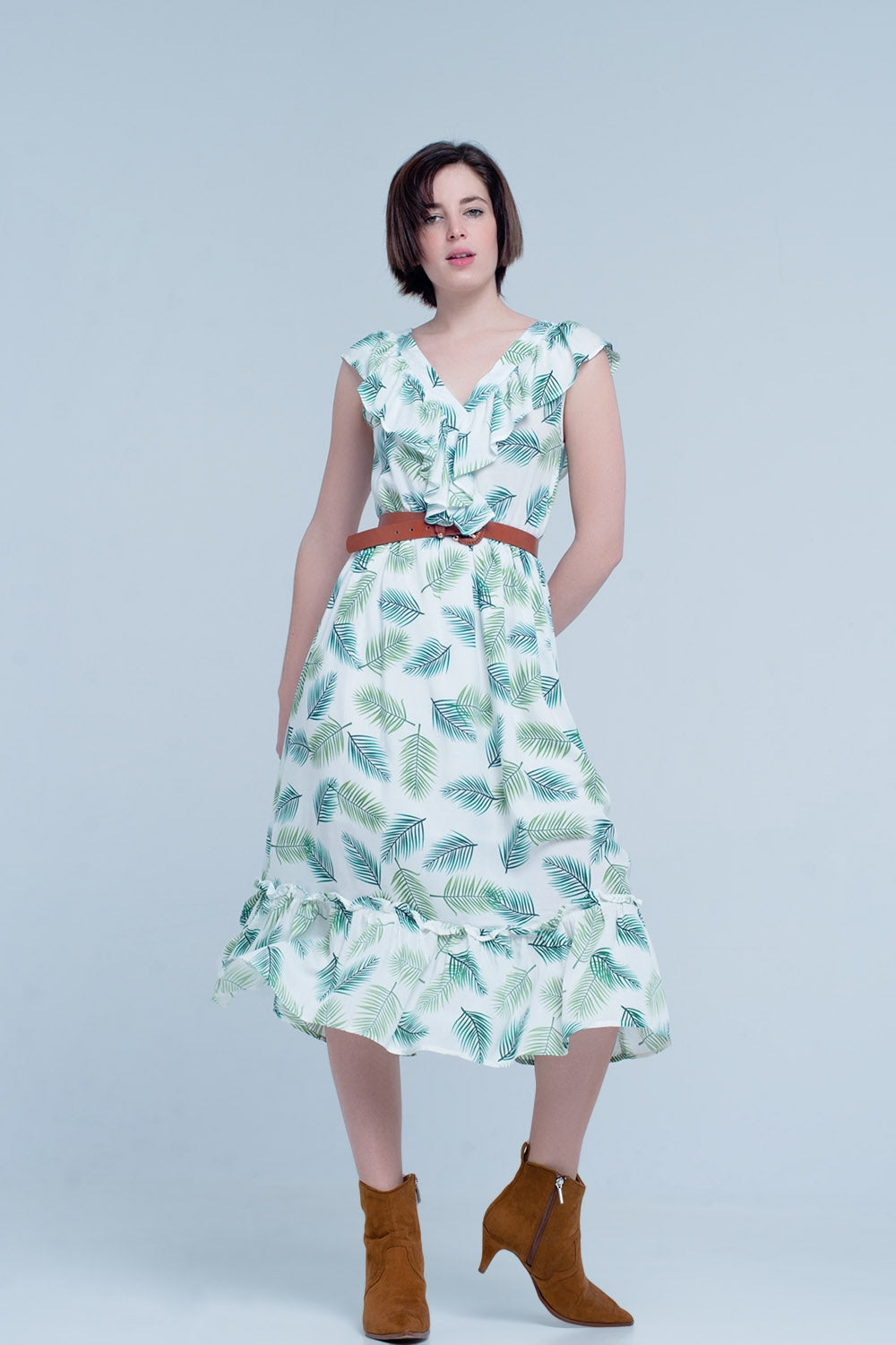 Vestido midi estampado de flores tropical
