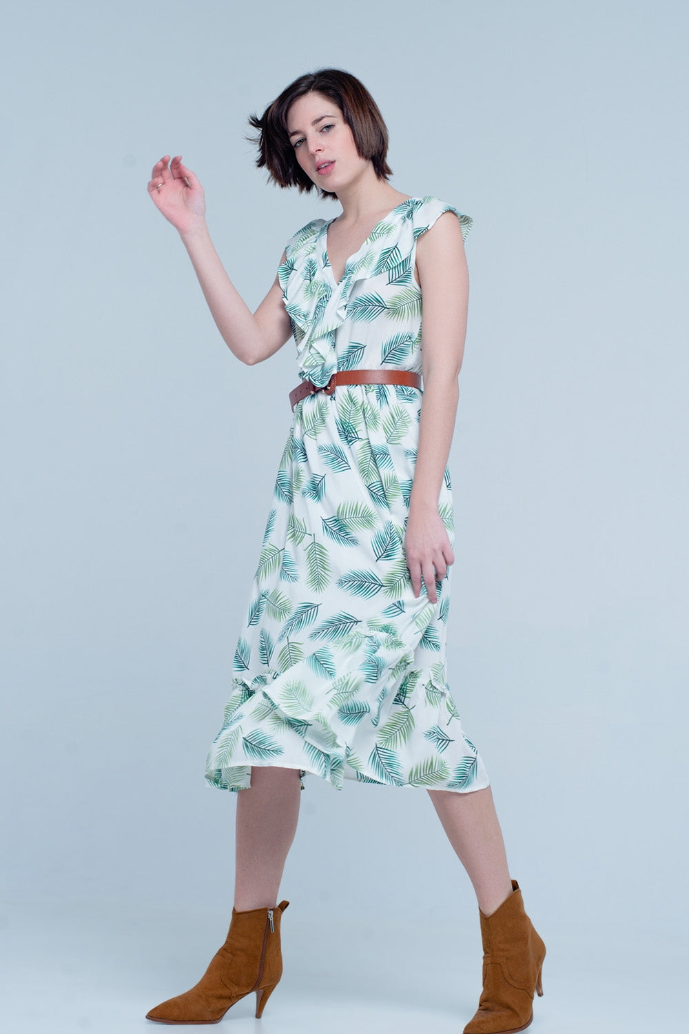 Vestido midi estampado de flores tropical