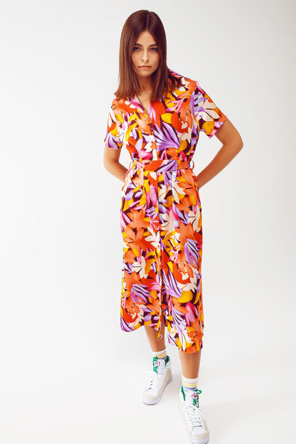 Vestido midi estampado floral en multicolor