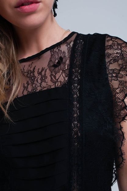 Vestido midi negro con encaje